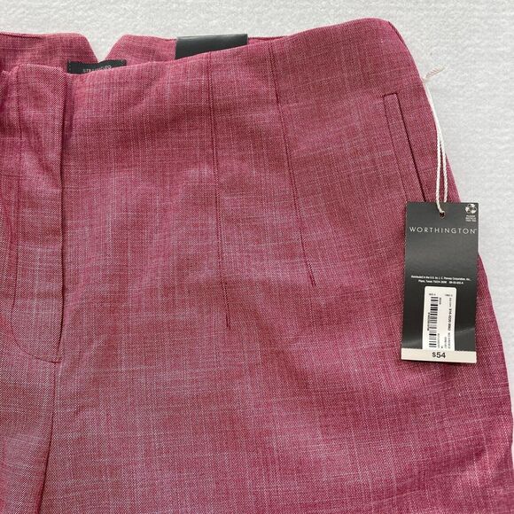 Worthington Dress Pant Women's 14 Straight Leg Crop Red Stretch Fabric High Rise - Picture 3 of 12